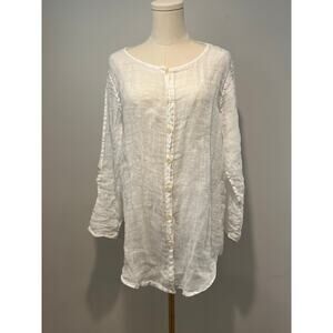 100 % Linen Flax Womans Summer Button Down Shirt Light Fresh Size M